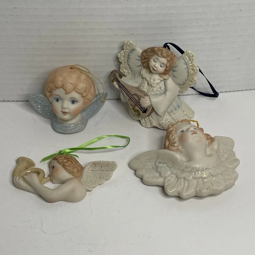 Porcelain Angel Christmas Ornaments Set Of 4 Vintage  2-3